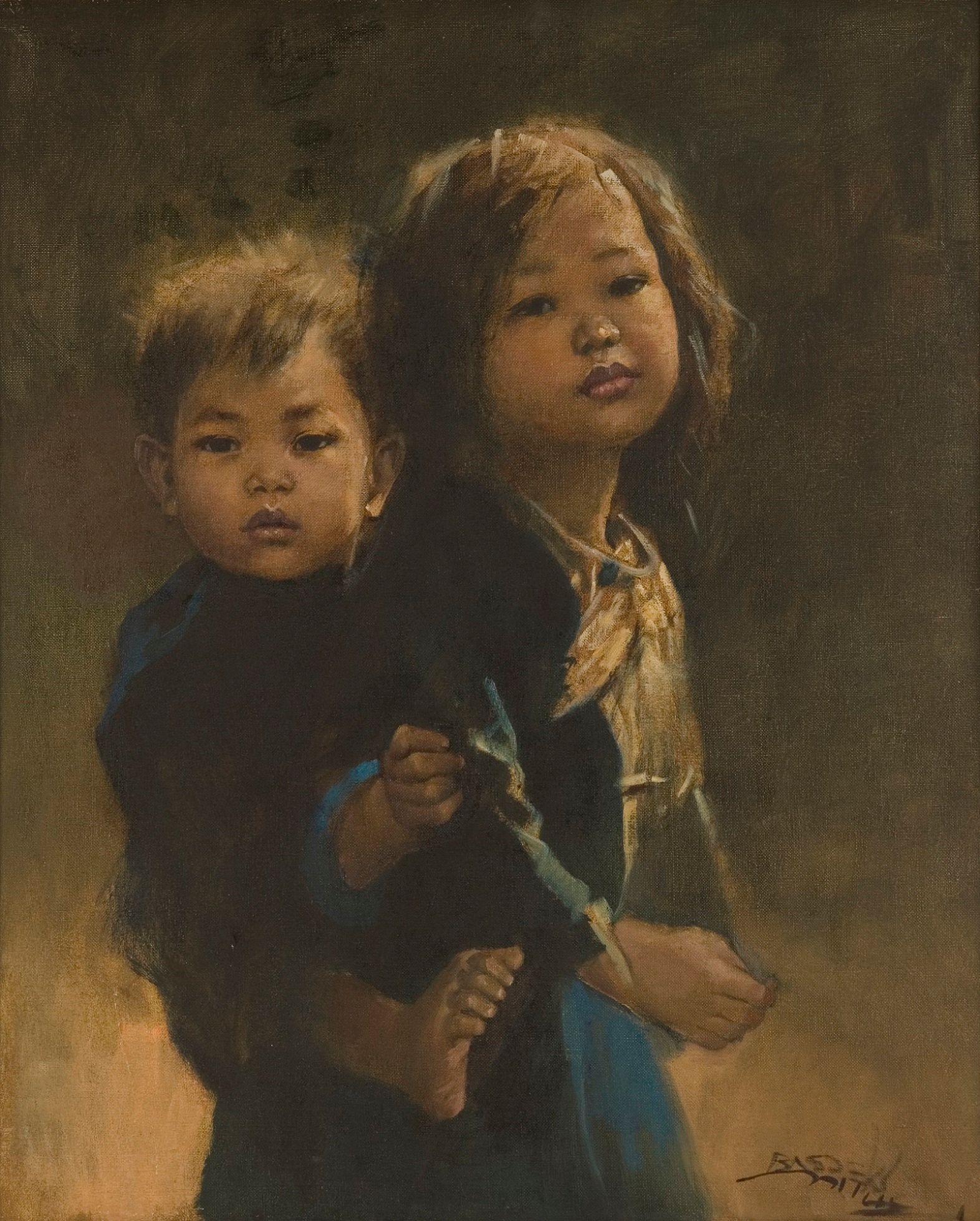 Broer en zuster, schilderij van Basoeki Abdullah