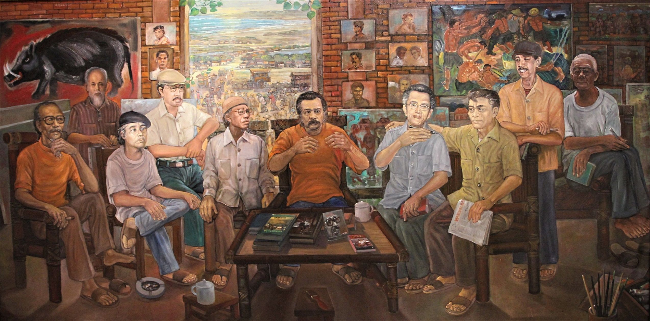 Discussie in de Bumi Tarung-workshop, schilderij van Sanggar Bumi Tarung