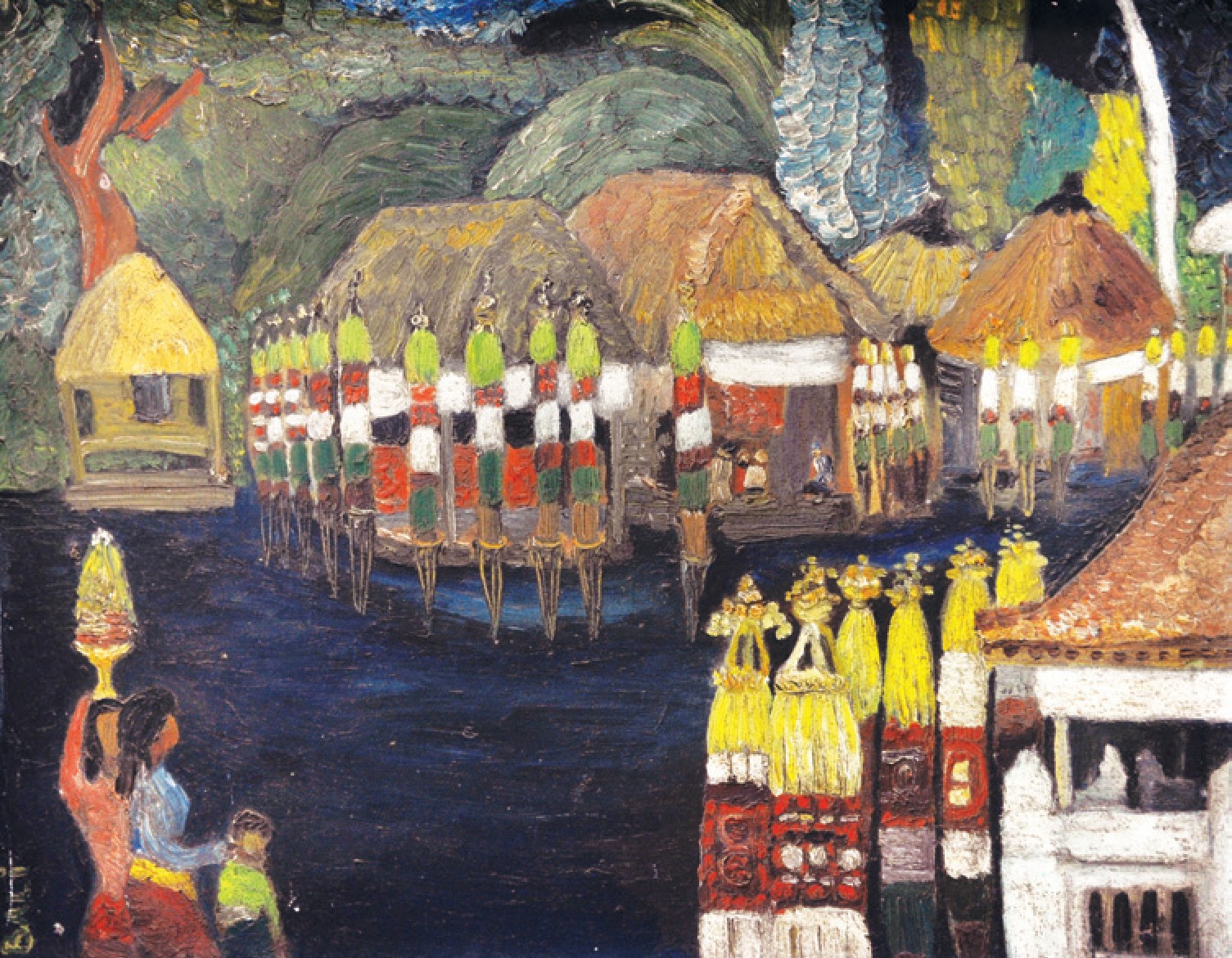 Balinese ceremonie, schilderij van Trisno Sumardjo